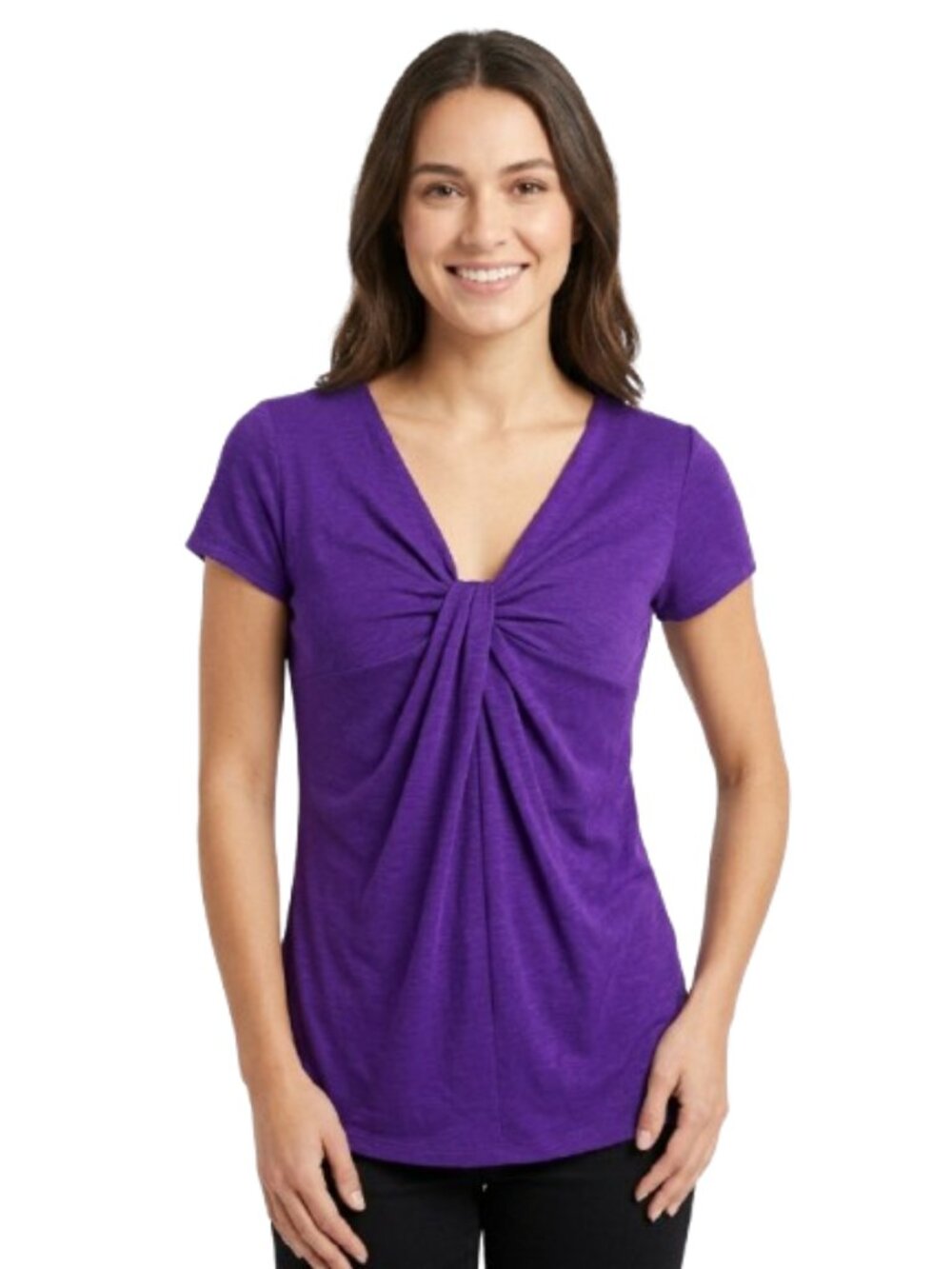 Zeagoo Purple V-Neck Knot Front Ruched Short Sleeve Top NWT